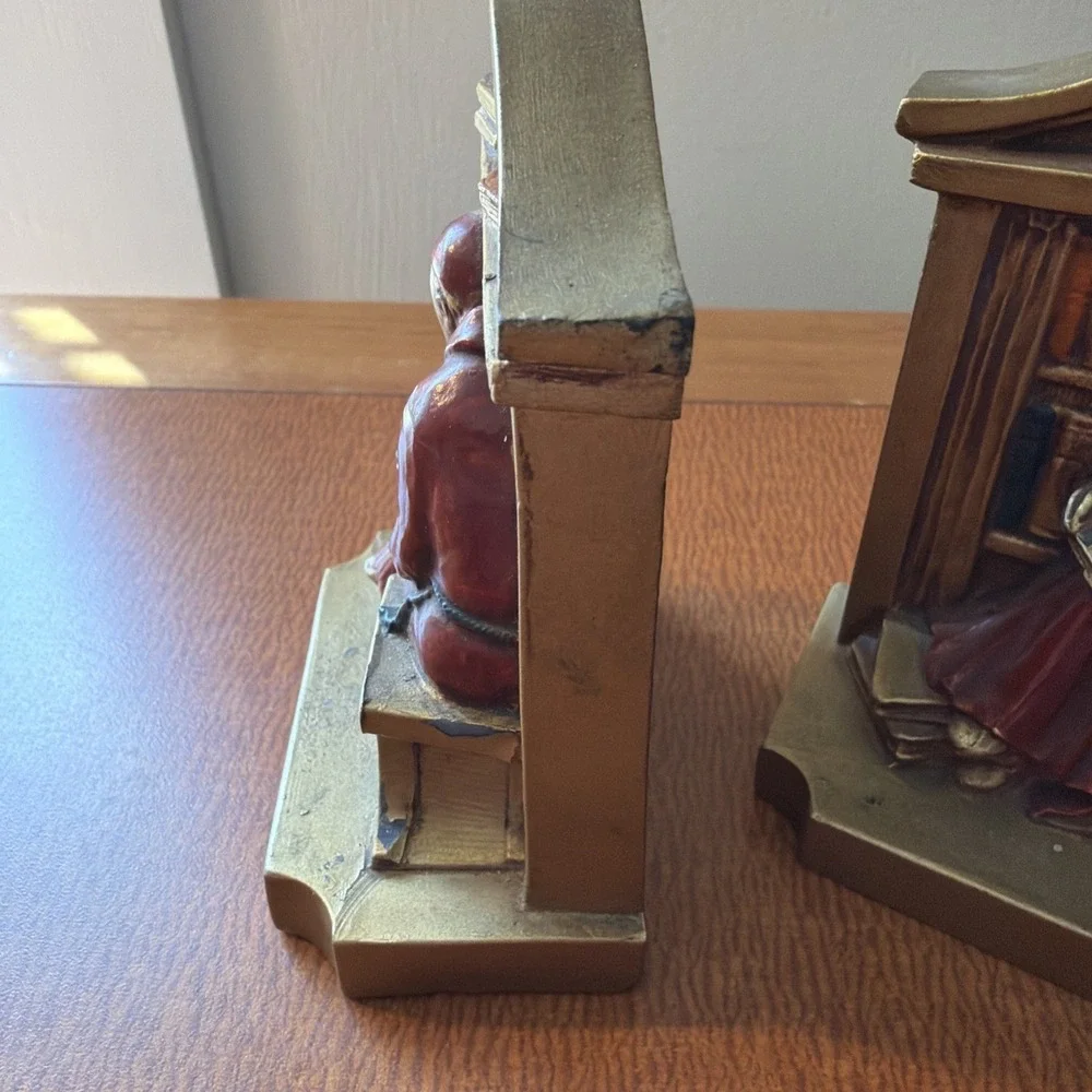 Vintage 1920 LV Aronson Cast Metal Monk Reading Library Bookends -F1